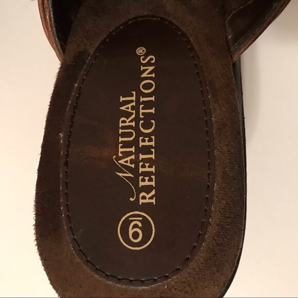 Natural Reflections Brown Clog Studded Buckle Slip On Mules - Picture 3 of 6